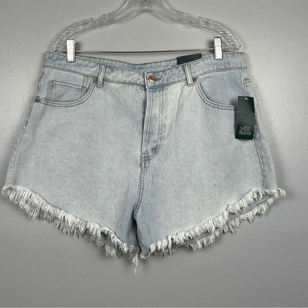 NWT Wild Fable High Rise button fly raw hem light wash shorts, size 16.